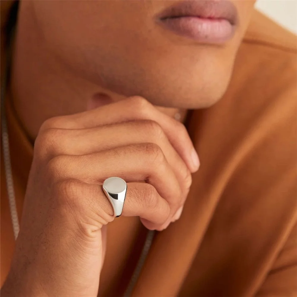 Chunky Solid‎ Unisex 14k White Gold Plated Sterling Signet Ring, Adjustable
